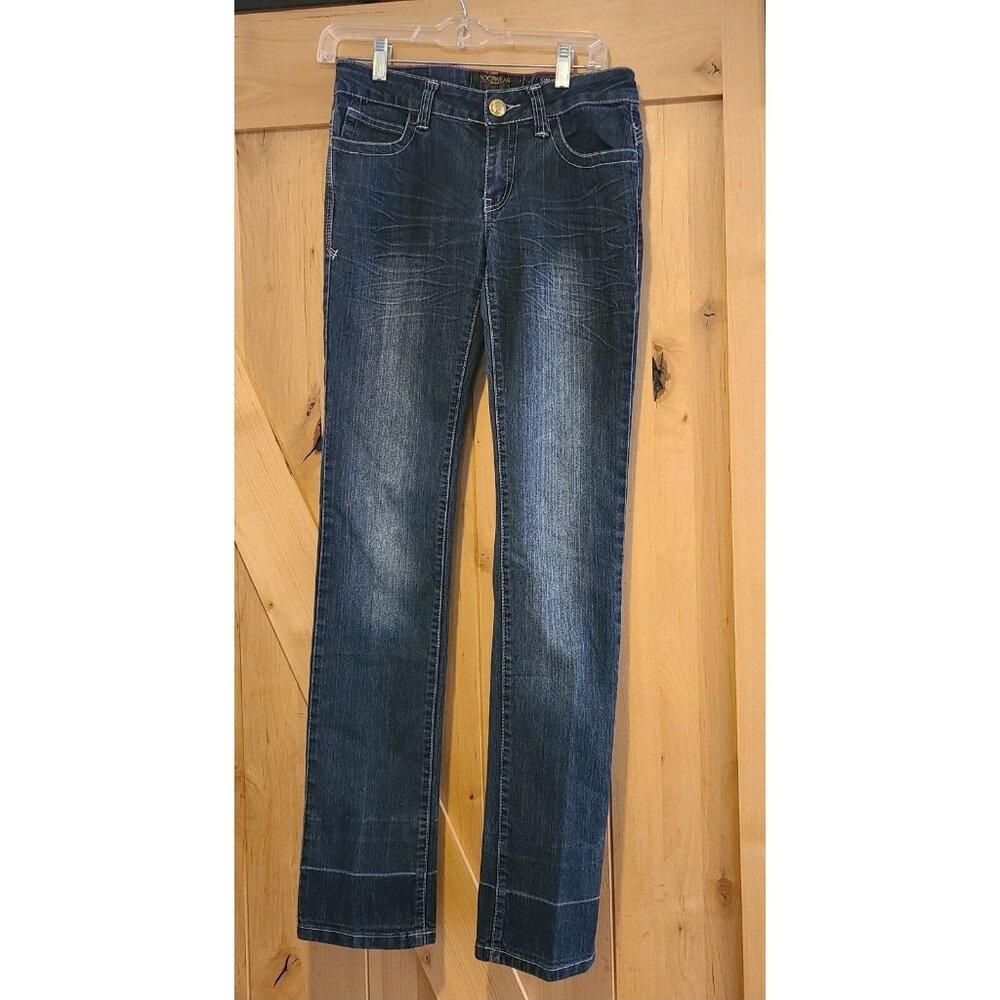 Women's Size 5  Rocawear Simone Straight Leg Jeans 30x33.5" Flap Pocket Embroide